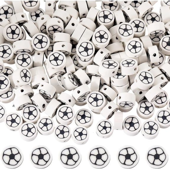 1 Box 5 Strands 200Pcs Soccer Ball Beads Bulk Sports Polymer Clay Beads Softball Football Ball Themed Loose Spacer for Jewelry Making Charms DIY Bracelet Necklace Supplies Women Men diy