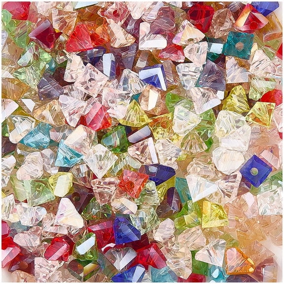 1 Box 5 Strands 500PCS Mixed Color Triangle Beads with Holes Glass Triangular Transparent Geometric Assorted Loose Bead Bulk