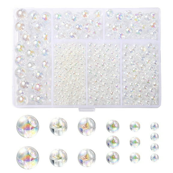 1 Box 5 Style Transparent Acrylic Beads AB Colors Plated Round Clear 4~10mm Hole: 1.2~2mm 774pcs/box