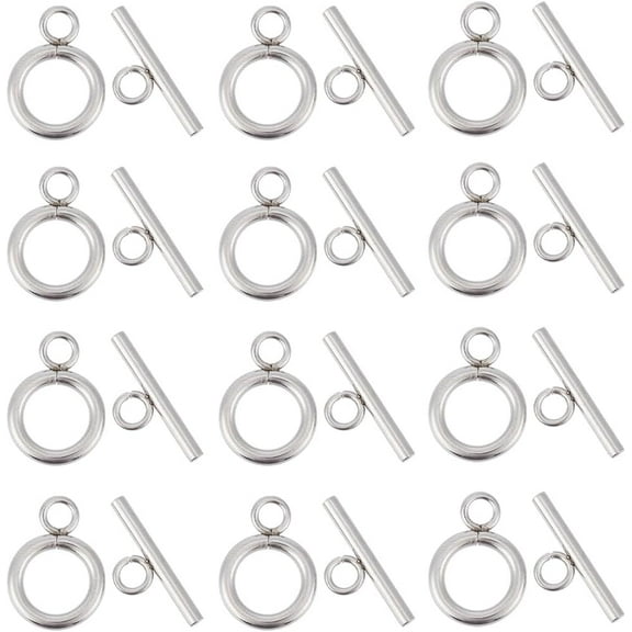 1 Box 50 Sets Toggle Clasps Jewelry Toggle Clasp 304 Stainless Steel T Bar Clasps Round Toggle Jewelry Clasps Hollow IQ Toggle Clasps for Jewelry Making Clasps DIY Bracelets Necklace