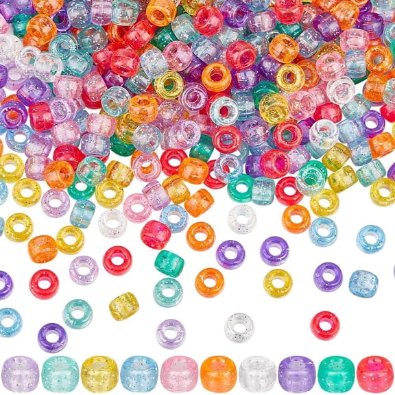 1 Box 500Pcs 10 Colors Glitter Pony Beads Transparent Pony Beads Bulk 9mm Large Sparkling Plastic Kandi Pony Beads for Bracelets Necklace Hair Braiding Party Decoration DIY Craft for diy making