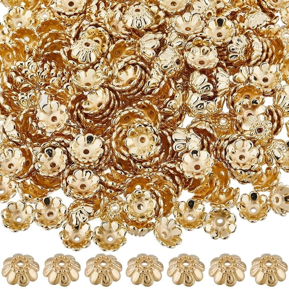 1 Box 500Pcs 10mm Flower Beads Bulk Gold Plastic Multi Petal Flowers End caps Floral Loose Spacer Bead for Jewelry Making Assortments DIY Bracelets Earrings Crafts Gold