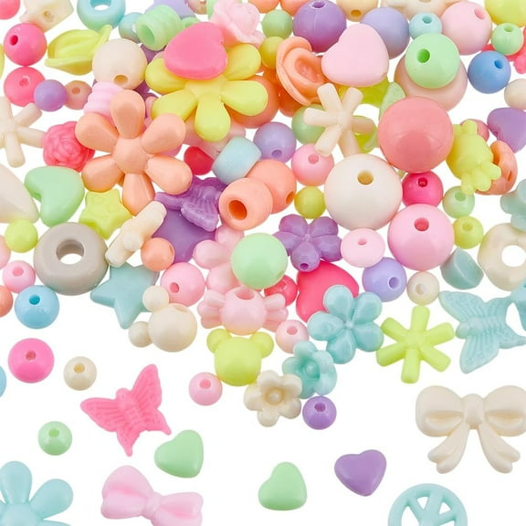 1 Box 500Pcs Pastel Candy Beads Colorful Pony Beads Bulk Small Cute Opaque Butterfly Star Flower Loose Spacer Acrylic Heart Beads