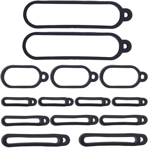 1 Box 50PCS 5 Sizes Black Anti-Lost Silicone Rubber Rings Holder 13/16/19/25/55mm Silicone Pendant Multipurpose Adjustable Cases Necklace Lanyard Replacement Carrying Kit for Key-Ring for DIY