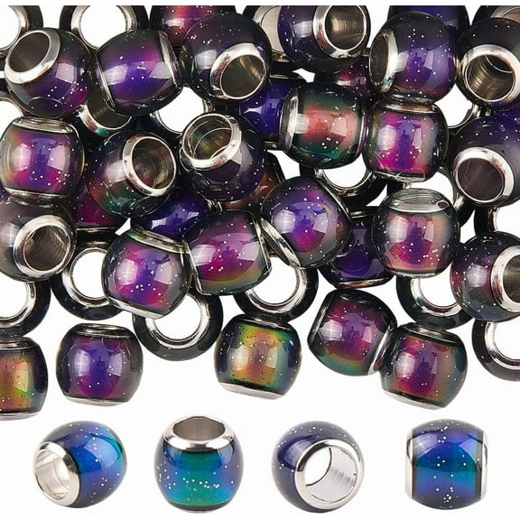 1 Box 50PCS Mood Glass European Beads Temperature Sensing Color Change Barrel Shape Rondelle Large Hole Spacer Charms Bead for Jewelry Making Bracelet Necklaces DIY Craft Supplies