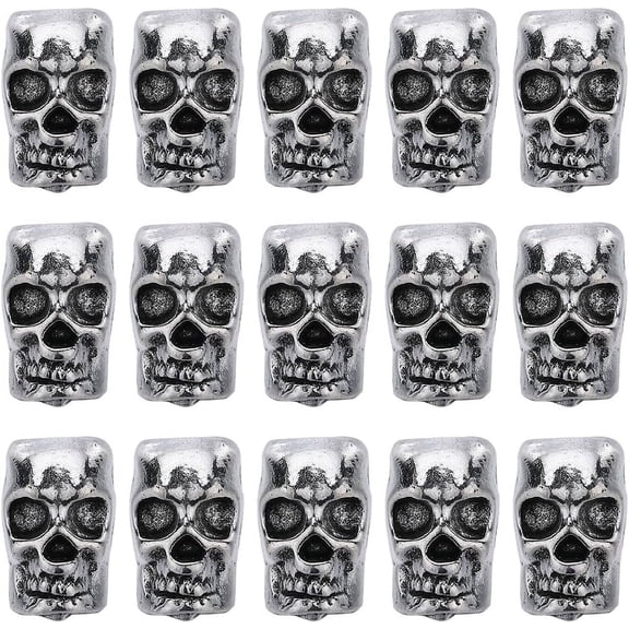1 Box 50PCS Skull Spacer Beads Skeleton Head Beads Beard Silver Antique Tibetan Metal Halloween Large Hole European Loose Spacers Bead Bulk for Jewelry Making Beads DIY Bracelet Necklace DIY