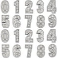 thumbnail image 1 of 1 Box 50Pcs 10 Styles 8mm Rhinestone Number Charms Bead Crystal Slide Charm Bulk Metal Alloy Silver Full Rhinestones Art 3D Decor 0-9 Digital Numbers Charm Bead for DIY Craft Jewelry Making DIY, 1 of 6
