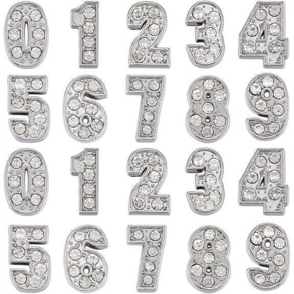 1 Box 50Pcs 10 Styles 8mm Rhinestone Number Charms Bead Crystal Slide Charm Bulk Metal Alloy Silver Full Rhinestones Art 3D Decor 0-9 Digital Numbers Charm Bead for DIY Craft Jewelry Making DIY