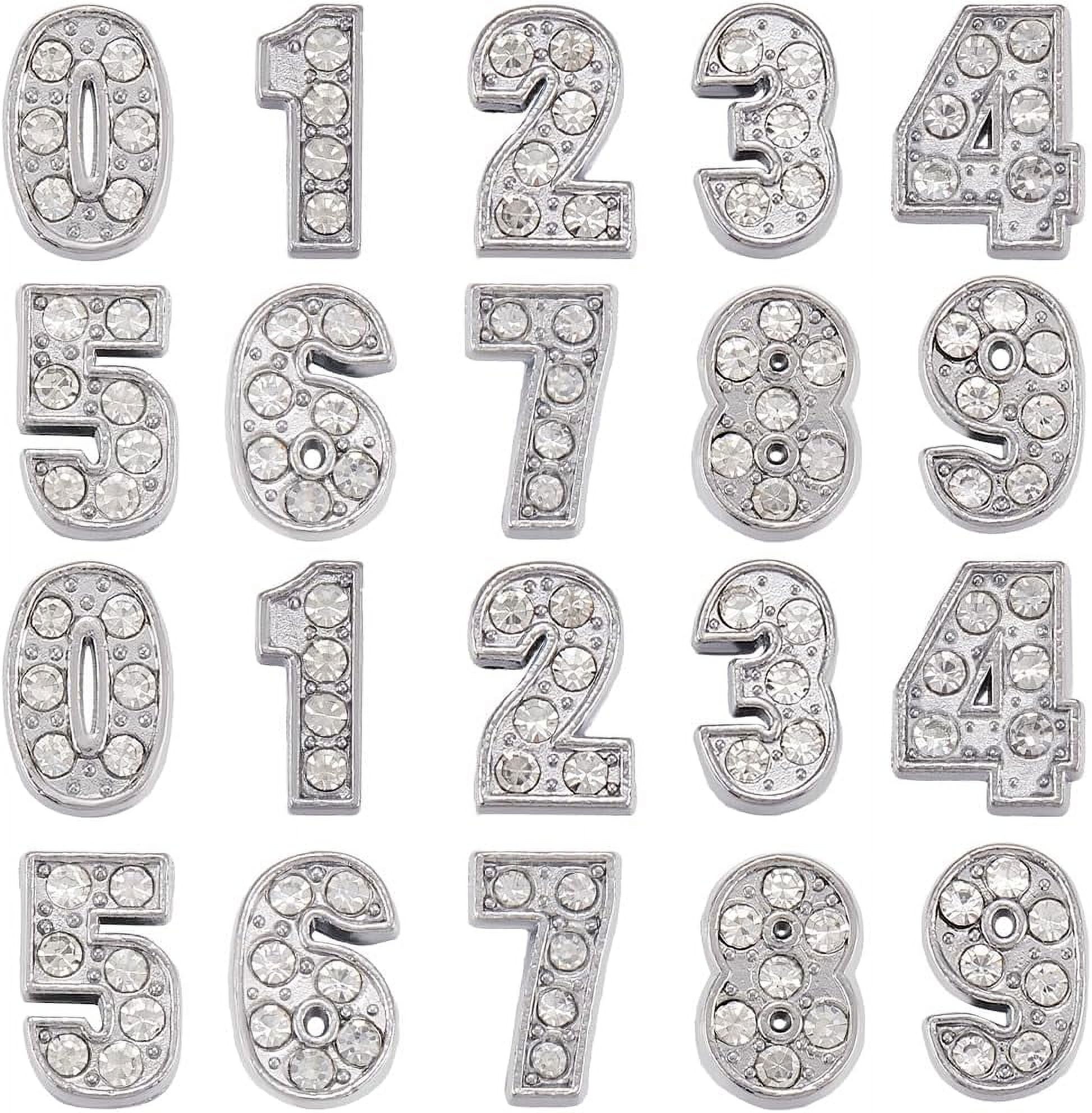 1 Box 50Pcs 10 Styles 8mm Rhinestone Number Charms Bead Slide Charm ...