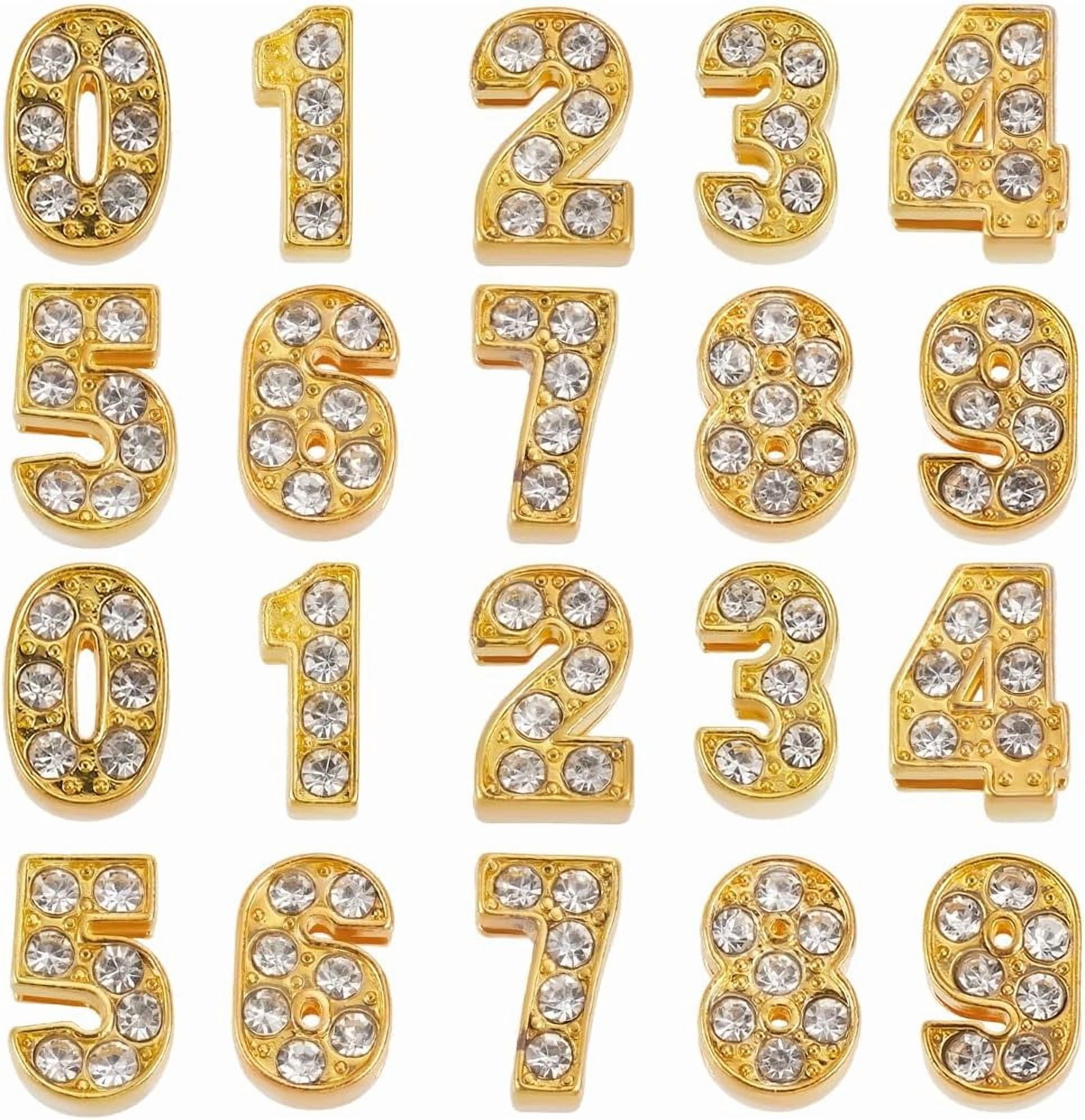 1 Box 50Pcs 10 Styles Rhinestone Slide Charms Gold Number Bead Bulk ...