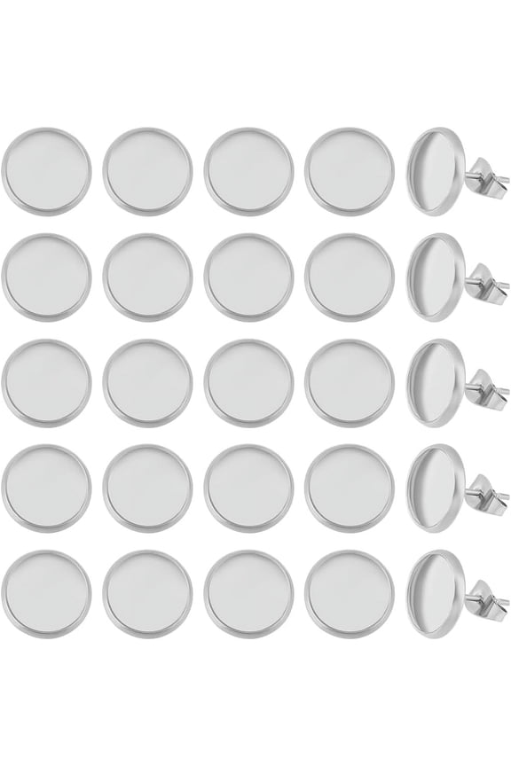 1 Box 50Pcs 10mm Earring Cabochon Setting 316 Surgical Stainless Steel Round Bezel Blank Stud Earring