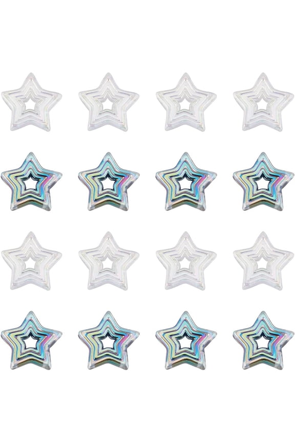 1 Box 50Pcs 2 Colors Hollow Acrylic Star Beads White Star Bead AB Color Rainbow Black Shiny Stars Small Spacer Loose Bead for Jewelry Bracelet Necklace Earring Keychain DIY Craft Decoration diy