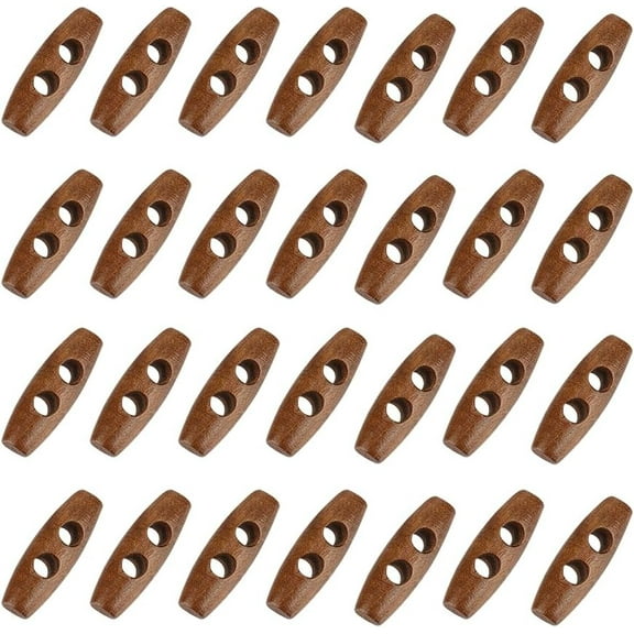 1 Box 50Pcs 2-Hole Wood Buttons Horn Toggle Buttons Camel 30x10mm Hole: 5mm