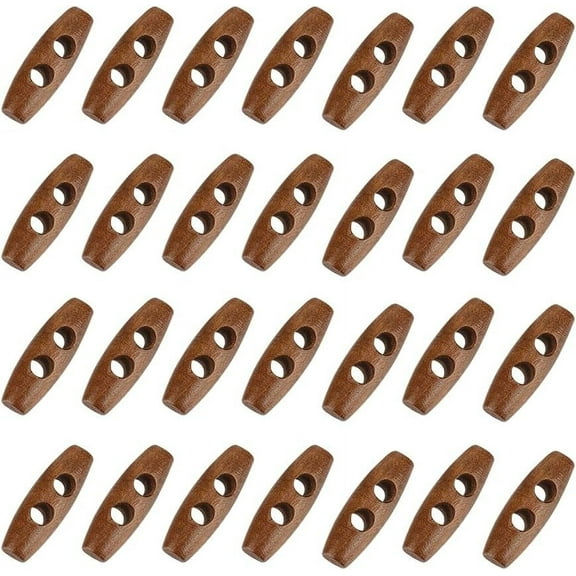 1 Box 50Pcs 2-Hole Wood Buttons Horn Toggle Buttons Camel 30x10mm Hole: 5mm