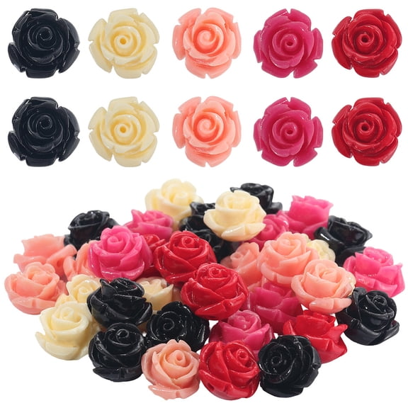 1 Box 50Pcs 5 Colors 3D Rose Beads Colorful Flower Beads Bulk Coral Artificial Carved Dyed Jasmine Floral Shaped Loose Spacers DIY