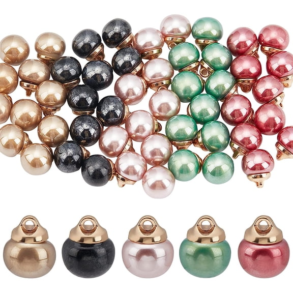 1 Box 50Pcs 5 Colors Plastic Imitation Pearl Sewing Buttons with Zinc Alloy Findings 1-Hole Round 12x10mm Hole: 1.5mm 10pcs/color