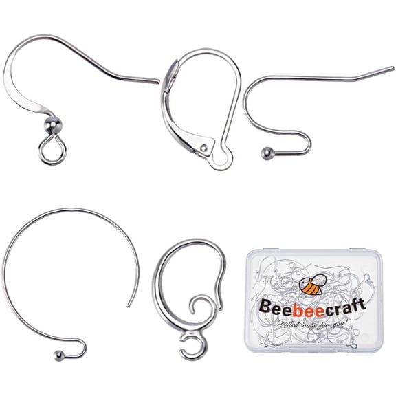 1 Box 50Pcs 5 Styles Earring Making Kit Hooks Real Platinum Plated French Ear Wires Leverback Earring Findings for DIY Jewellery Earring Making