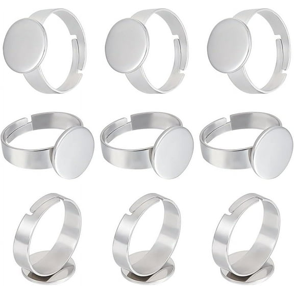 1 Box 50Pcs Adjustable Rings Components Stainless Steel Finger Rings 17mm Tray Flat Pad Ring Components Open Cuff Bezel Trays Ring