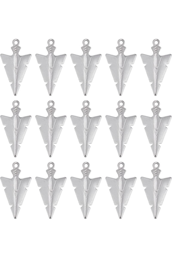 1 Box 50Pcs Arrowhead Charms 201 Stainless Steel Arrow Charm Weapon Charms Triangle Charms