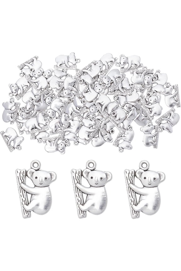 1 Box 50Pcs Bear Charms Koala Bear Charm Silver Koala Charms Bulk Tibetan Alloy Zoo Animal Charm DIY