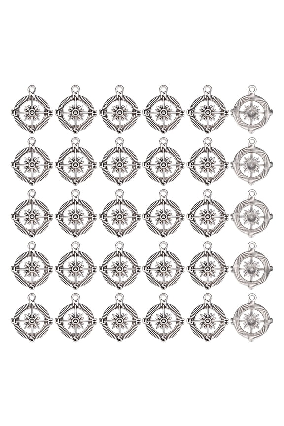 1 Box 50Pcs Compass Charms Nautical Charms Compass Charm Bulk Style Alloy Dummer Hawaii Charm Anchor Sea Charm for Jewelry Making Charms DIY Women