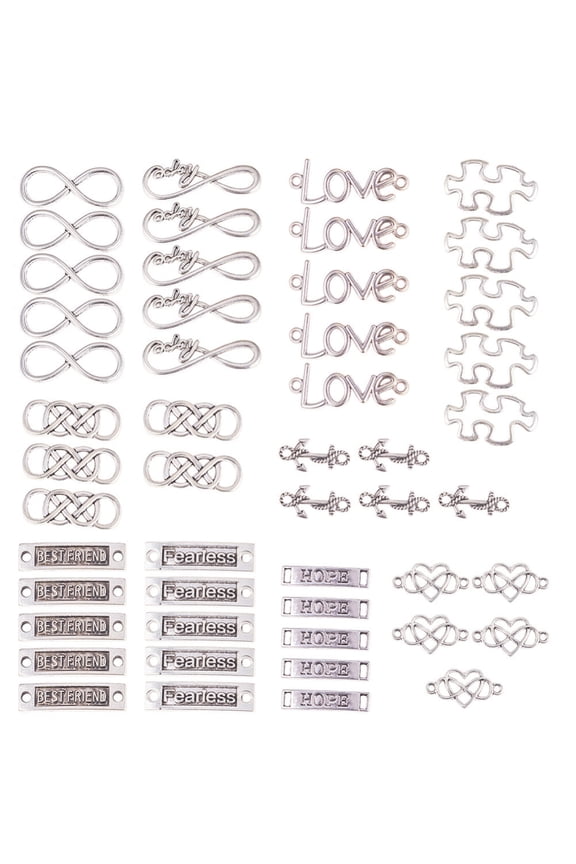 1 Box 50Pcs Connector Charms Bulk Inspiration Words Infinity Love Charm Heart Letter Bracelet Linking Connectors DIY