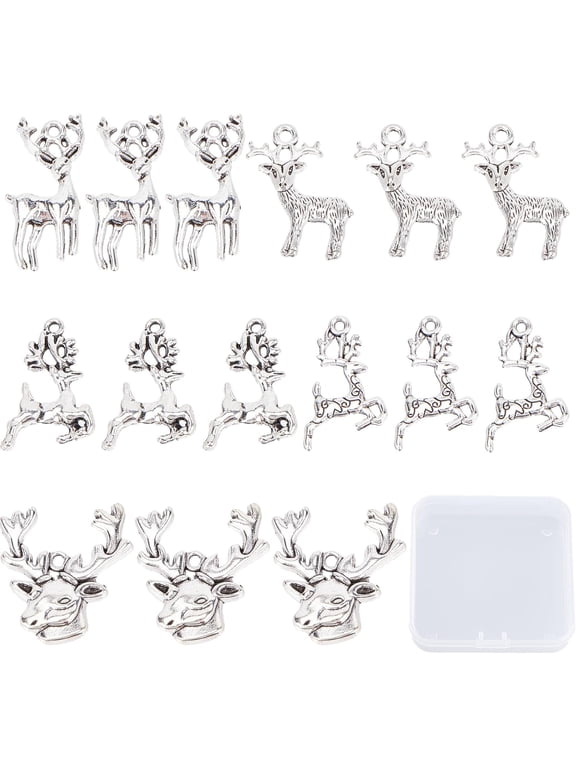 1 Box 50Pcs Deer Charms Christmas Silver Reindeer Charms Stag Small Elk Head Animal Charm Deer Antler Cute Animals Charm Alloy Charms for Jewelry Making Charm DIY Necklace Supplies Silver