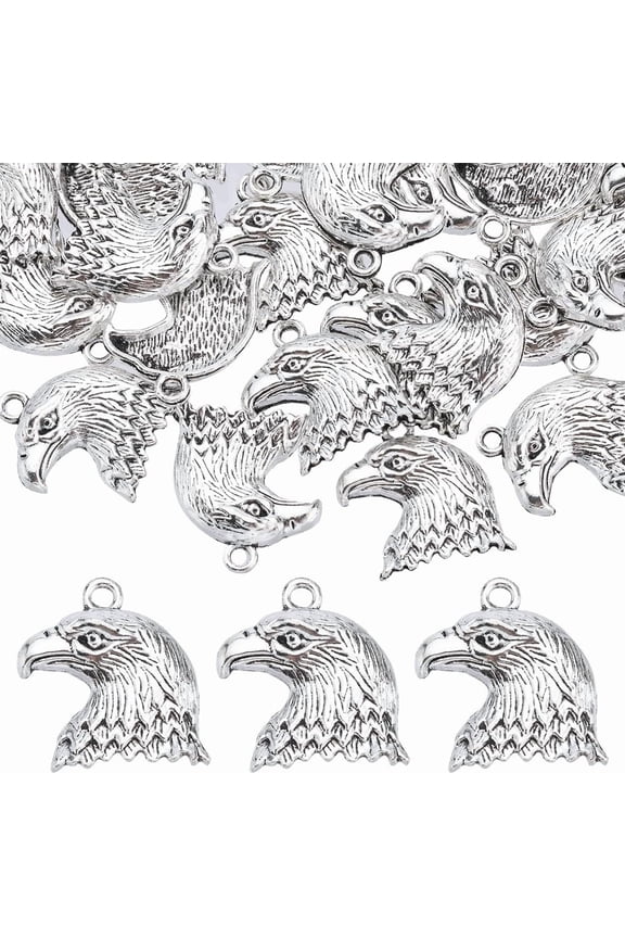 1 Box 50Pcs Eagle Head Charms Patriotic Charms Bulk Tibetan Style Silver Alloy Eagle Charm America 4th of July USA Bird Bald Eagle Charm for Jewelry Making Charms
