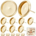thumbnail image 1 of 1 Box 50Pcs Earring Bezels Trays 18K Gold Plated Blanks Round Cabochon Prong Post Settings Stud Earring Findings with 12mm Tray and 50Pcs Earring Backs for Earring Jewelry Making diy, 1 of 9