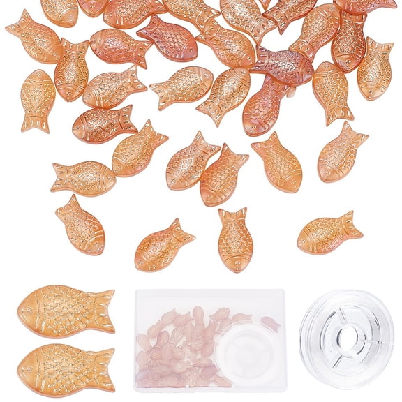 1 Box 50Pcs Glass Fish Beads Sea Ocean Animal Carved Frosted Electroplated Glass Fishes Beading Bracelet Kit Elastic Thread Earring Necklace Supplies