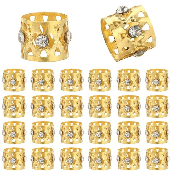 1 Box 50Pcs Gold Hair Accessories - Dreadlock Beads Braid Rings Clips Cuffs Rhinestone Spiral Coils for Women