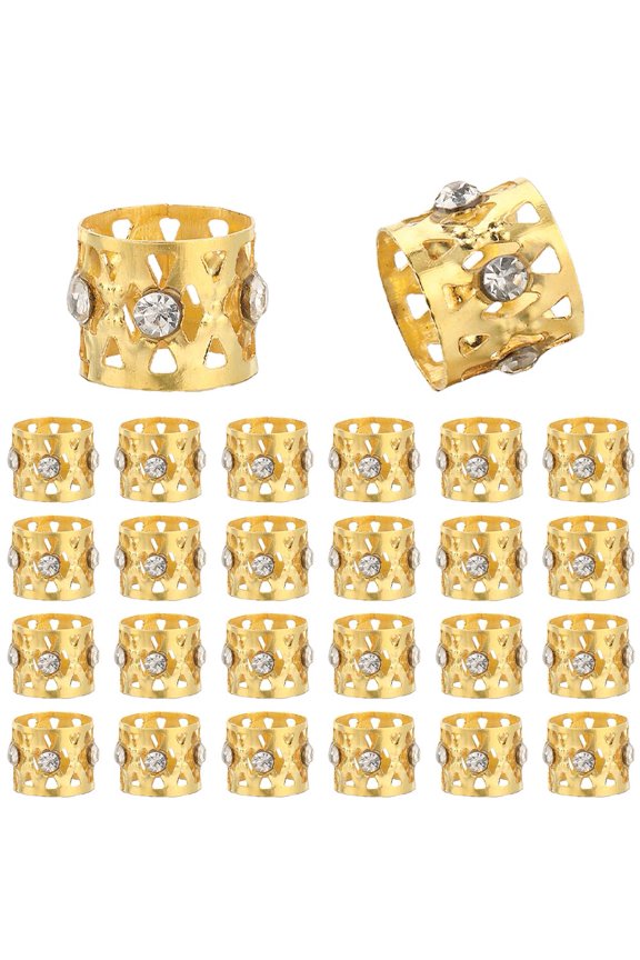 1 Box 50Pcs Gold Hair Accessories - Dreadlock Beads Braid Rings Clips Cuffs Rhinestone Spiral Coils for Women