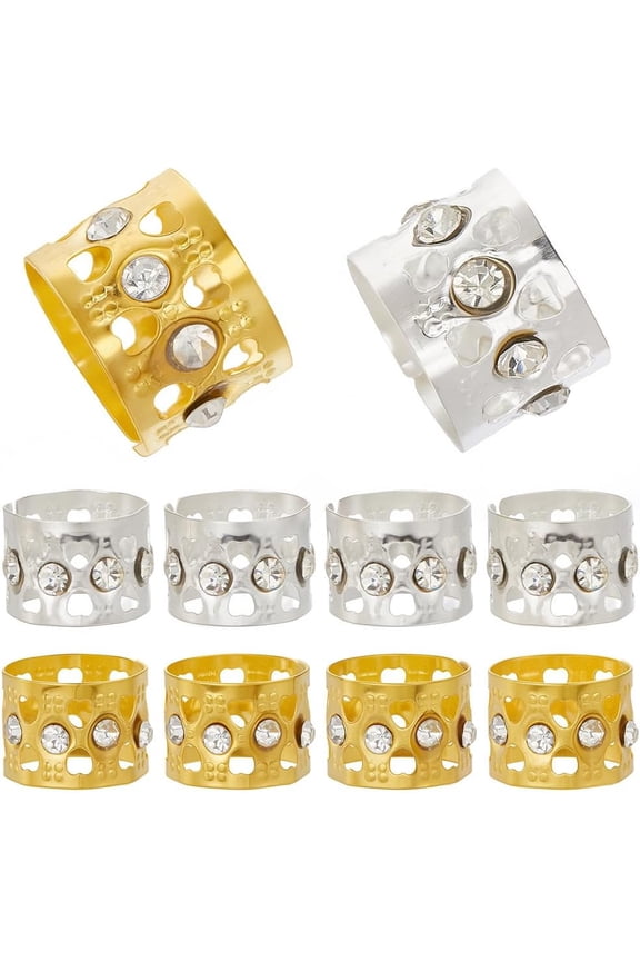 1 Box 50Pcs Gold Hair Cuffs Clips Silver Braid Cuff Metal Hollow Rhinestone Dreadlock Coil Clip Stylish Hairs Jewelry Decorations Loc Braid Charms