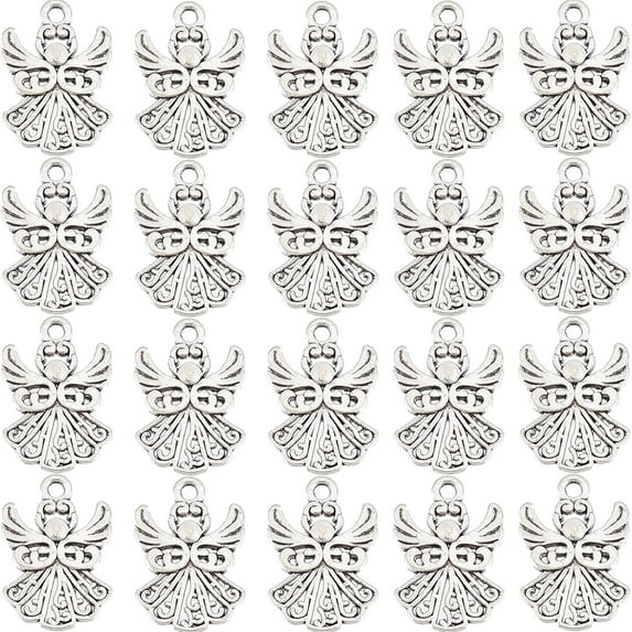 1 Box 50Pcs Guardian Angel Charms Tibetan Style Silver Christmas Angel Wing Charm Party Favor Alloy Fairy for Jewelry Making DIY Bracelets Earrings Supplies