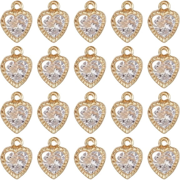 1 Box 50Pcs Hearts Charms Cubic Zirconia Heart Charm Metal Alloy Small Gold Rhinestone Charm