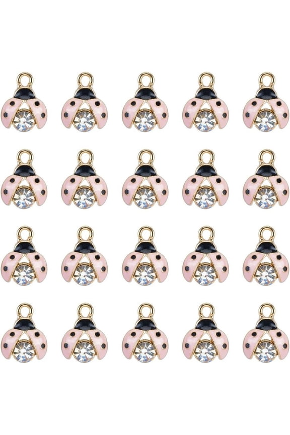 1 Box 50Pcs Ladybugs Charms Lady Bug Charm Bulk Small Insect Lucky Rhinestone Pink Ladybird Beetles Insects Charm for DIY Making