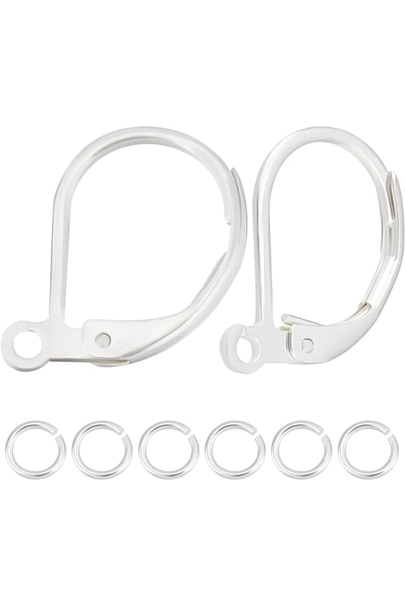 1 Box 50Pcs Leverback Earring Findings 925 Sterling Silver Plated French Earring Hooks with 50Pcs Open Jump Rings DIY