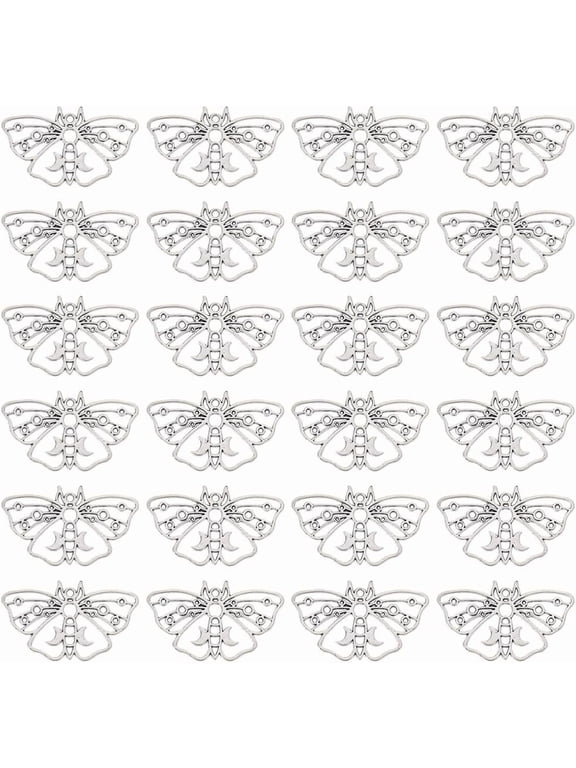 1 Box 50Pcs Luna Moth Charms Bulk Silver Gothic Charms Filigree Alloy Flying Insect Moon Phase Charm for Jewelry Making Charms DIY Necklace Earring Beginners Adults Craft