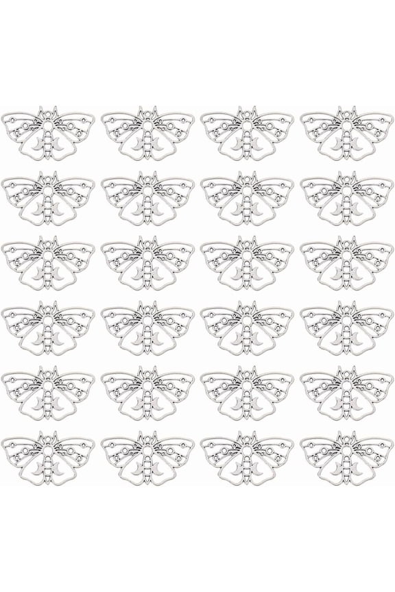 1 Box 50Pcs Luna Moth Charms Bulk Silver Gothic Charms Filigree Alloy Flying Insect Moon Phase Charm for Jewelry Making Charms Necklace Earring Beginners Adults Craft Brown DIY