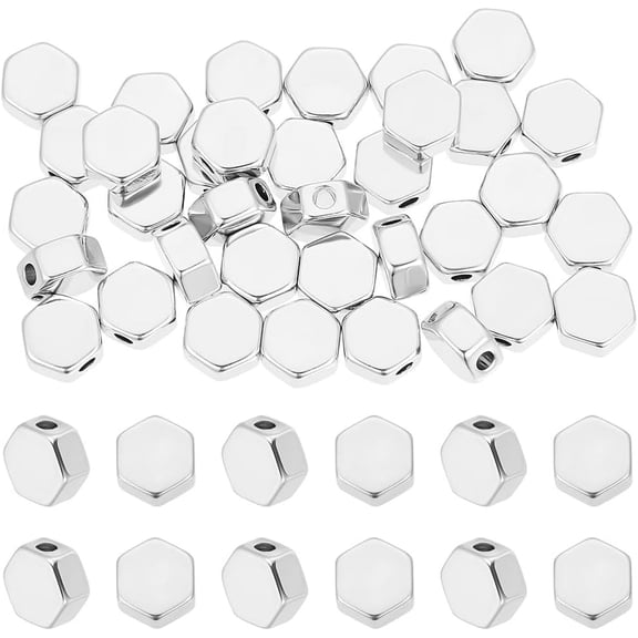 1 Box 50Pcs Metal Beads Platinum Plated Brass Geometric Spacer Beads 6x7mm Silver Tiny Flat Loose Beads for Jewelry Making Beading Bracelets Necklaces Crafts (Hole: 1.5mm) Blue DIY