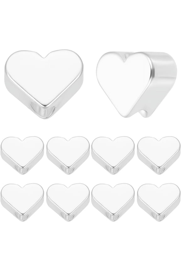 1 Box 50Pcs Metal Heart Beads Bulk 925 Sterling Silver Plated Heart Spacer Beads Metal Love Hearts Charms Loose Beads