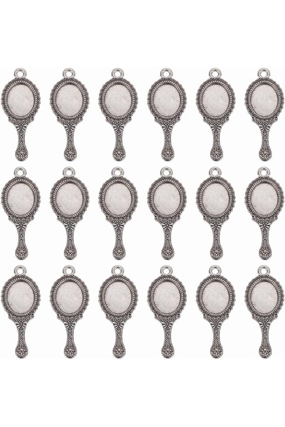 1 Box 50Pcs Mirror Charms Bulk Silver Mirrors Charm Tibetan Style Alloy Pendants Metal Vintage Cute Magic Charm DIY Findings Bracelet Earrings Women Adult Stainless Steel Color
