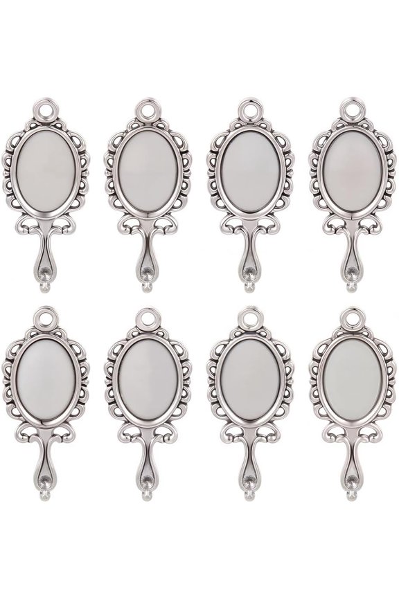 1 Box 50Pcs Mirror Charms Mini Mirrors Charms Tibetan Antique Silver Alloy Metal Vintage Small 30mm Dangle Pendants for Jewelry Making Findings Bracelet Necklace DIY Craftings Adults grey