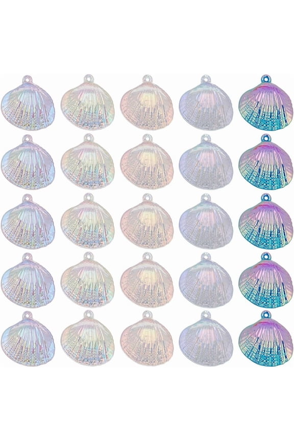 1 Box 50Pcs Plastic Shell Charms Seashell Charm Electroplated UV Ocean Sea Seashells Charms