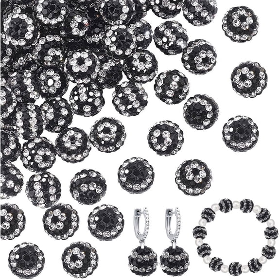 1 Box 50Pcs Polymer Clay Rhinestone Beads Two Tone Color Pave Disco Ball Beads Jet 10mm