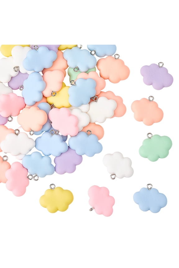 1 Box 50Pcs Resin Cloud Charm 3D Flatback Charms Bulk Random Mixed Colorful Cartoon Clouds Shaped Weather Bead Pendants Findings DIY