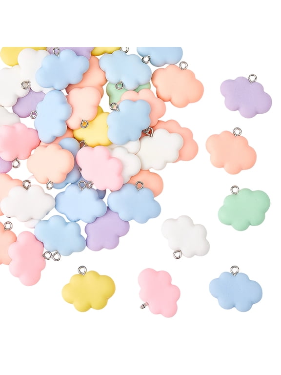 1 Box 50Pcs Resin Cloud Charm 3D Flatback Charms Bulk Random Mixed Colorful Cartoon Clouds Shaped Weather Bead Pendants Findings DIY