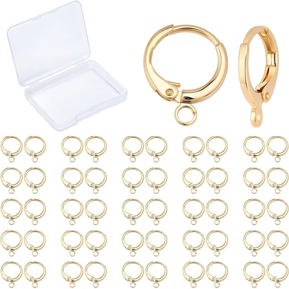 1 Box 50Pcs Round Leverback Hooks 18K Real Gold Plated Lever Back Brass French Ear Wires Hoops with Open Loop Hypoallergenic
