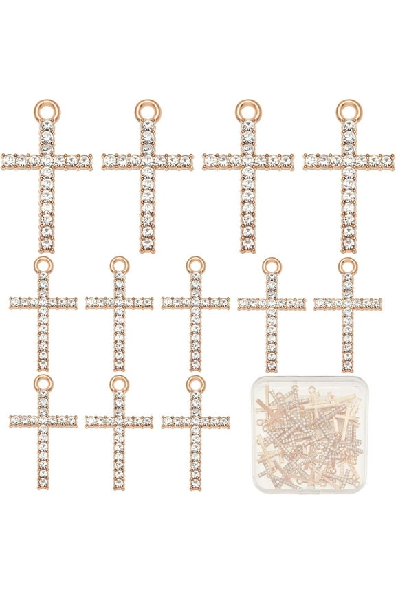 1 Box 50Pcs Rshinestone Cross Charms Easter Cross Charms Rosaries Golden Crystal Shiny Small Cross Charm for Jewelry Making Charms DIY Earring Bracelet Necklace Craft Women Adult Supplies DIY