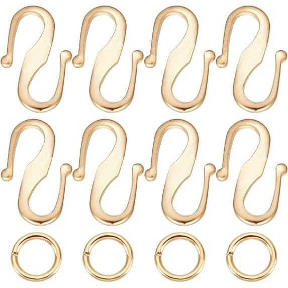 1 Box 50Pcs S Hook Clasps 24K Gold Plated Hook Ring Toggle Clasps Connectors with 100Pcs Open Jump Rings Wire Hanger Jewelry Findings for DIY Necklace Bracelet Making